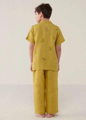 Kids Kabo Floral Linen Shirt- Ochre