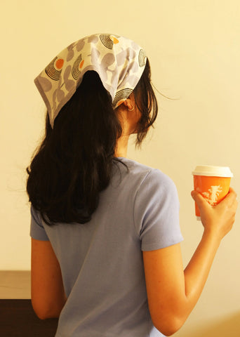 Mid-Modern Blue And White Floral Cotton Square Scarf