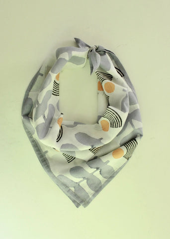 Mid-Modern Blue And White Floral Cotton Square Scarf