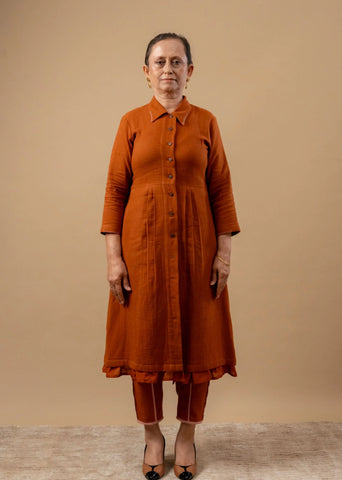 A Model Wearing Orange Organic Cotton Carolle Set, curated by Only Ethikal