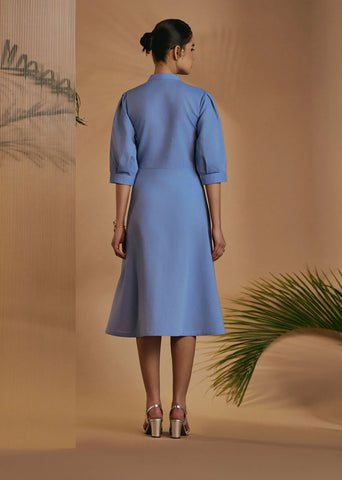 Origani Blue Fit & Flare Dress