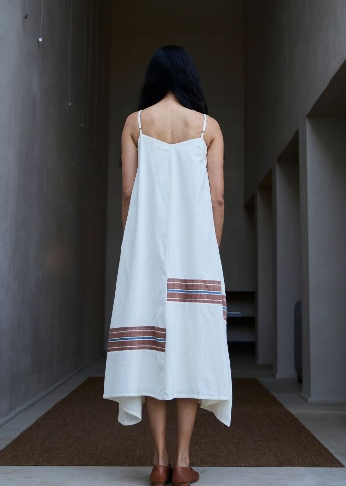 A Model Wearing Multicolor Handwoven Cotton Jane Handwoven Striped Maxi Dress , curated by Only Ethikal