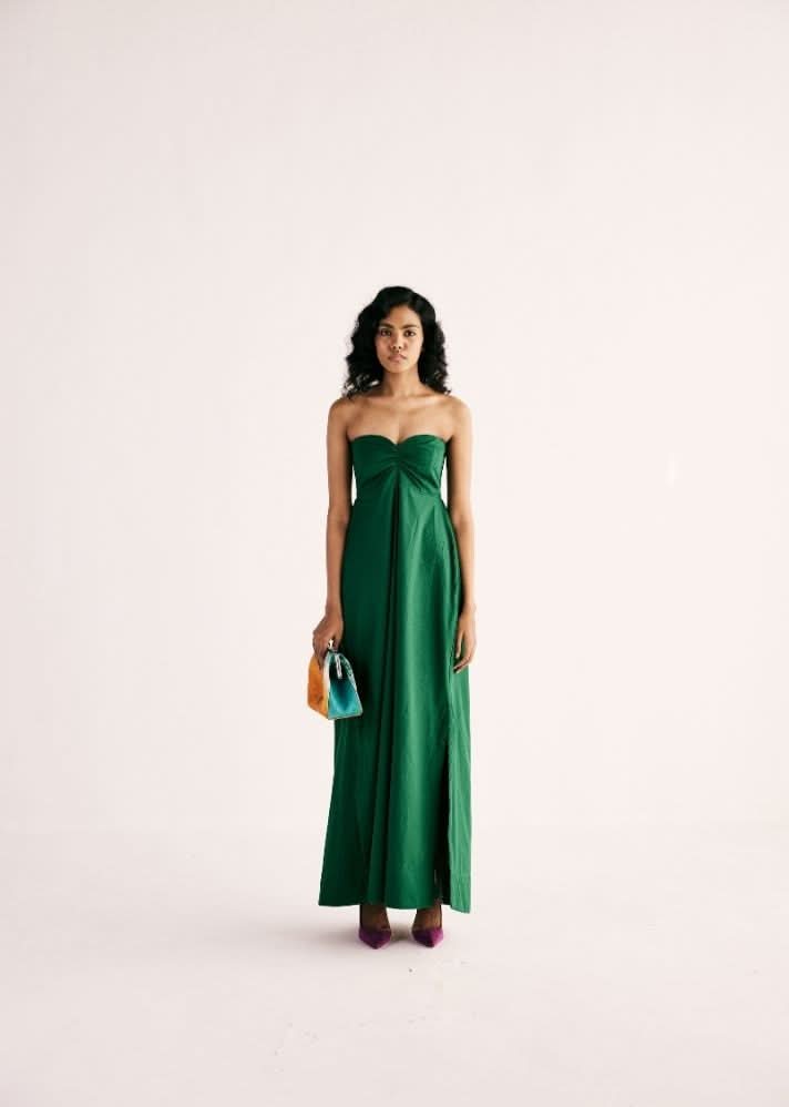 A Model Wearing Green Poplin Emerald Gaze Gown curated by Only Ethikal
