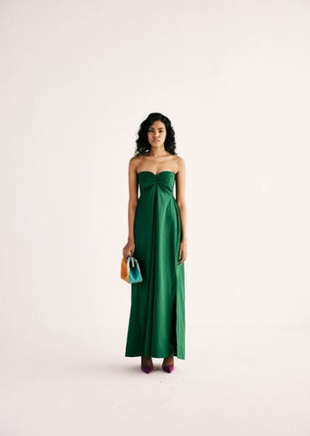 A Model Wearing Green Poplin Emerald Gaze Gown curated by Only Ethikal