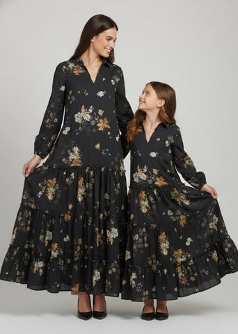 Layali Black Tiered Dress | Mom & Me Duo Set
