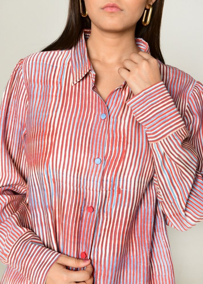 A Model Wearing Multicolor Cotton Bemberg Plosky Cloud Shirt With Culottes, curated by Only Ethikal