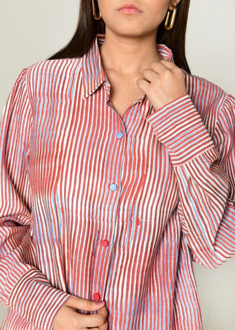 A Model Wearing Multicolor Cotton Bemberg Plosky Cloud Shirt With Culottes, curated by Only Ethikal
