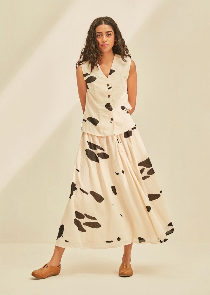 A Model Wearing White Cotton Mul Dalmation, curated by Only Ethikal
