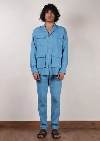 Men'S Crush Cotton Blue Pants