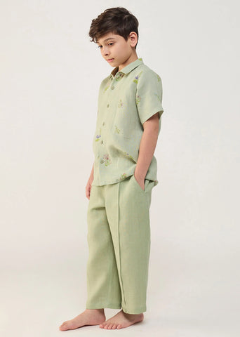 Kids Kabo Floral Linen Shirt- Mint