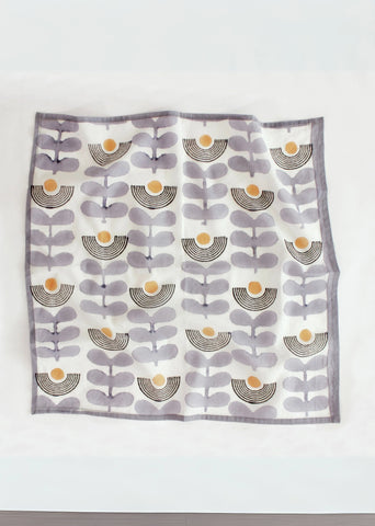 Mid-Modern Blue And White Floral Cotton Square Scarf