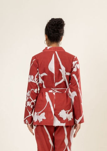 A Model Wearing Multicolor Upcycled Cotton Sybil Printed Jacket, curated by Only Ethikal