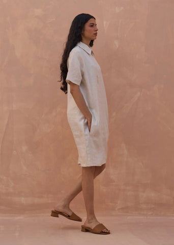 Runa Linen Shift Dress- Off White