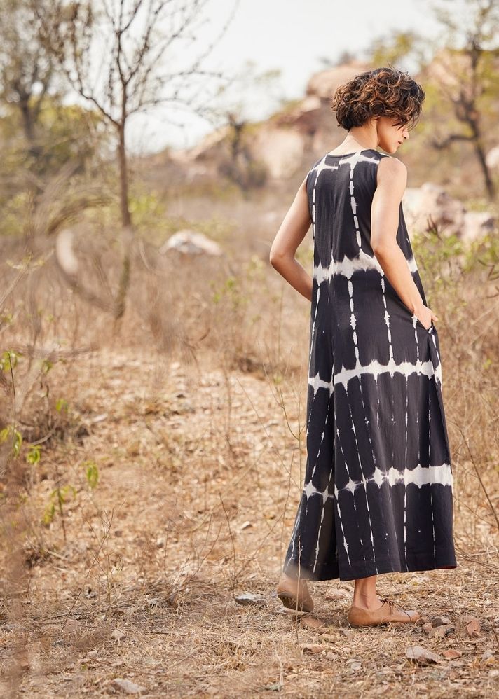 A Model Wearing Black Cotton Mul Black forestJumpsuit,curated by Only Ethikal