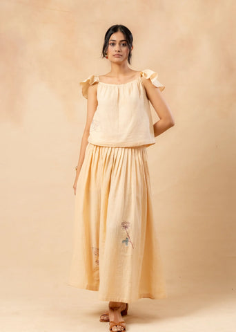 A Model Wearing Beige Organic Cotton Honey Drop Top, curated by Only Ethikal