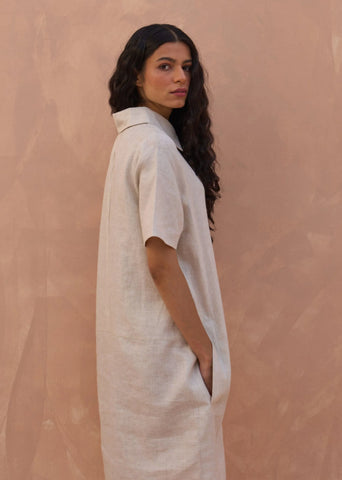 Runa Linen Shift Dress- Off White