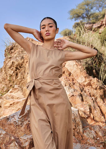A Model Wearing Brown Pure Cotton In the WoodsJumpsuit,curated by Only Ethikal