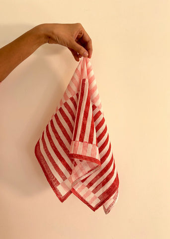 Pink & Red Stripes Cotton Square Scarf