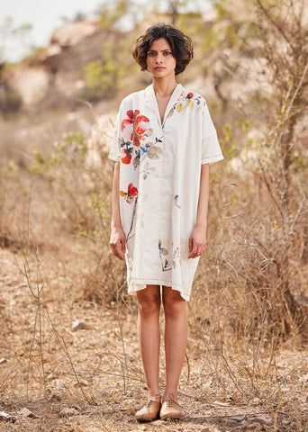 A Model Wearing Blue Cotton Mul Sino Flora curated by Only Ethikal