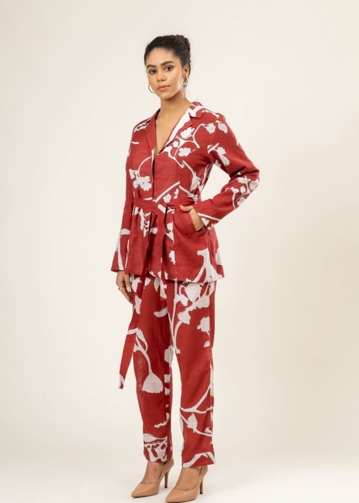 A Model Wearing Multicolor Upcycled Cotton Sybil Printed Set, curated by Only Ethikal