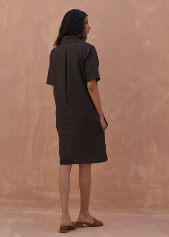 Runa Linen Shift Dress- Charcoal