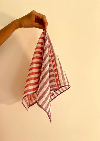 Purple & Red Stripes Cotton Square Scarf
