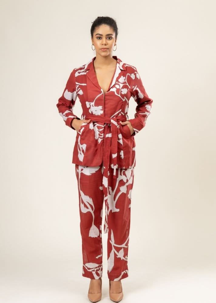 A Model Wearing Multicolor Upcycled Cotton Sybil Printed Set, curated by Only Ethikal