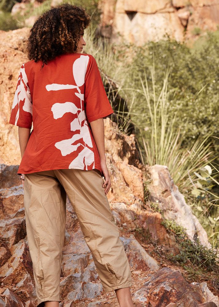 A Model Wearing Red Pure Cotton Bittersweet Top curated by Only Ethikal