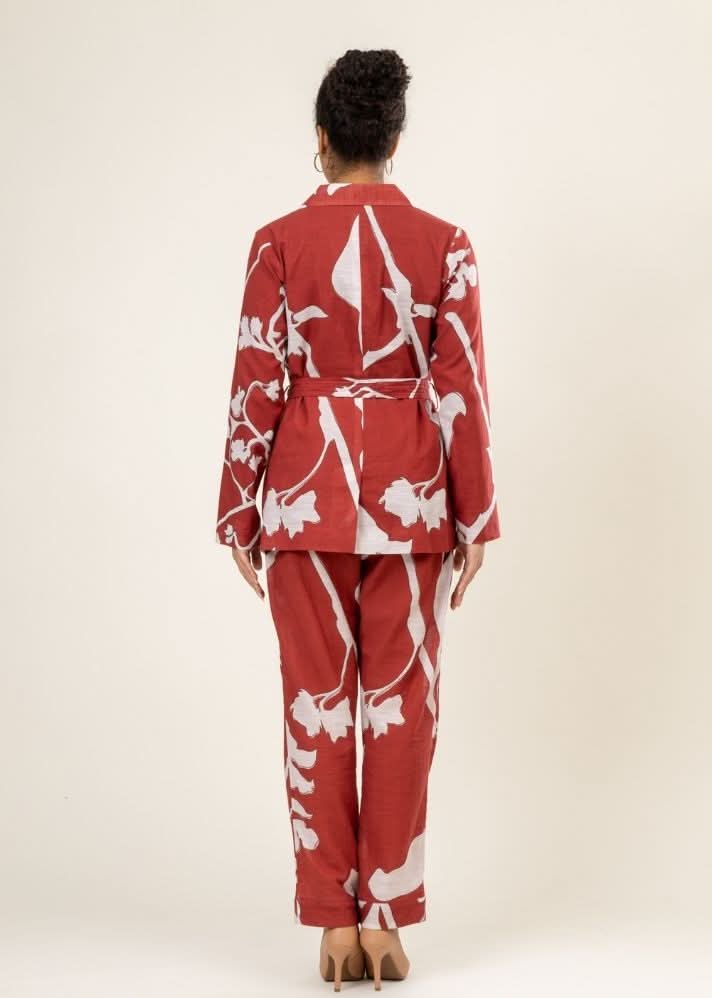 A Model Wearing Multicolor Upcycled Cotton Sybil Printed Set, curated by Only Ethikal