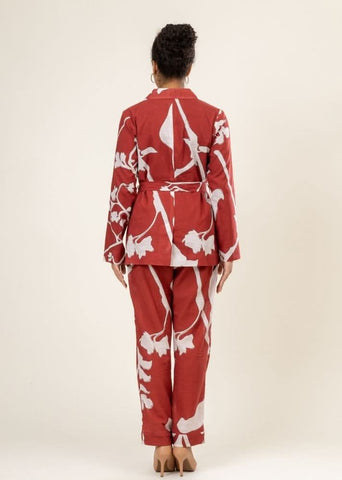 A Model Wearing Multicolor Upcycled Cotton Sybil Printed Set, curated by Only Ethikal