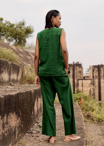 A Model Wearing Grey Pure Cotton Grey Teal Trousers curated by Only Ethikal