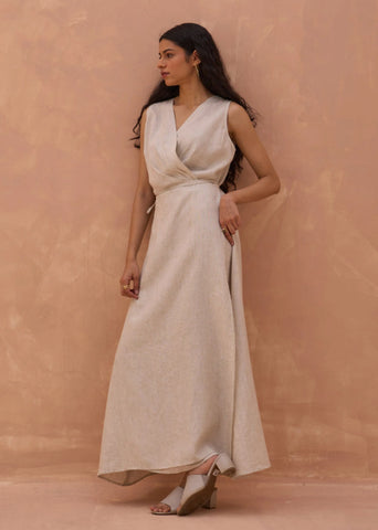 Maya Linen Wrap Dress- Off White