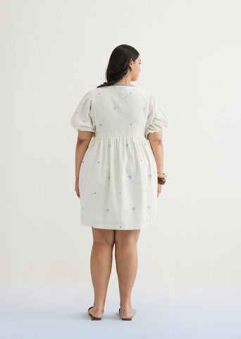 A Model Wearing Off White Handwoven Cotton Swim Free Kala Cotton Off-White Dress, curated by Only Ethikal