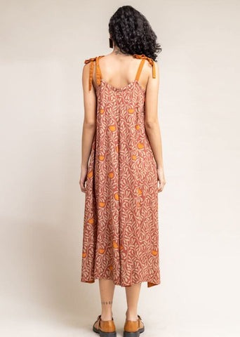 A Model Wearing Brown Upcycled Cotton  Yui Dress, curated by Only Ethikal