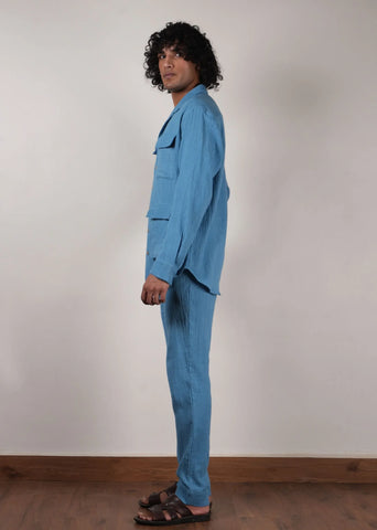 Men'S Crush Cotton Blue Pants
