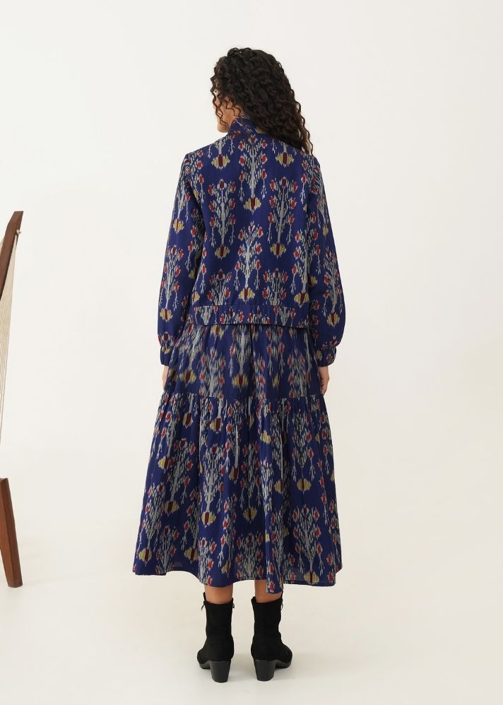 A Model Wearing Blue Handwoven Cotton Paisley Set, curated by Only Ethikal