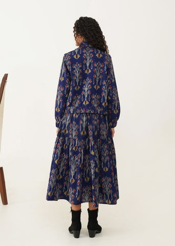 A Model Wearing Blue Handwoven Cotton Paisley Set, curated by Only Ethikal