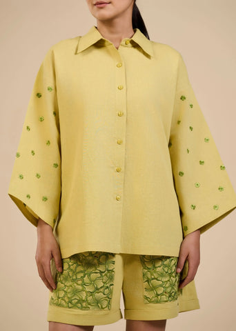 Lime Green Shirt With Embroidered Sleeves