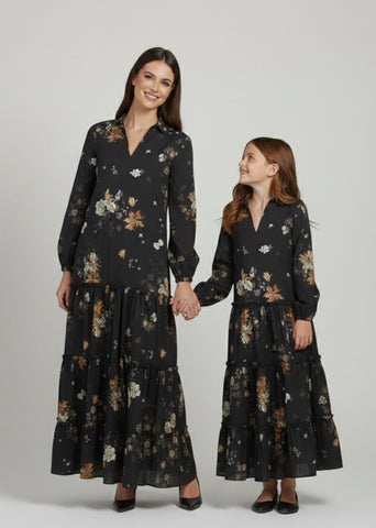 Layali Black Tiered Dress | Mom & Me Duo Set