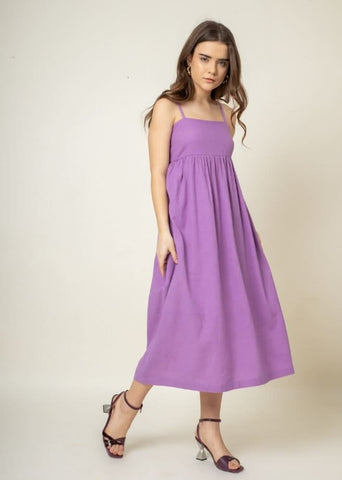 A Model Wearing Purple Organic Cotton Ella Purple Dress, curated by Only Ethikal