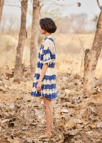 A Model Wearing Blue Cotton Mul Barish Shirt,dress curated by Only Ethikal