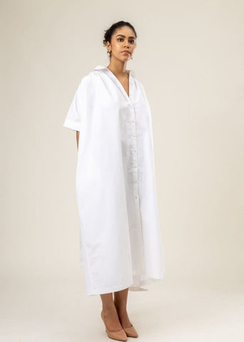 A Model Wearing White Upcycled Cotton Zora Dress, curated by Only Ethikal