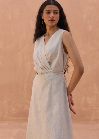 Maya Linen Wrap Dress- Off White
