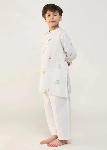 Kids Jay Forever Linen Kurta- White