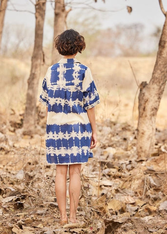 A Model Wearing Blue Cotton Mul Barish Shirt,dress curated by Only Ethikal