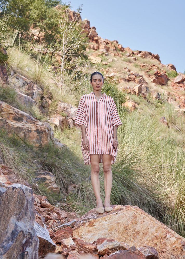 A Model Wearing Multicolor,Pure Cotton Meant To Be Anti-fit Dress curated by Only Ethikal
