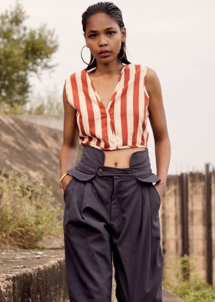 A Model Wearing Grey Pure Cotton Grey Teal Trousers curated by Only Ethikal