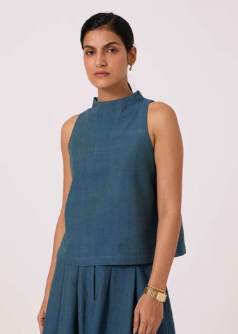 Ernest Blue Handwoven Cropped Top