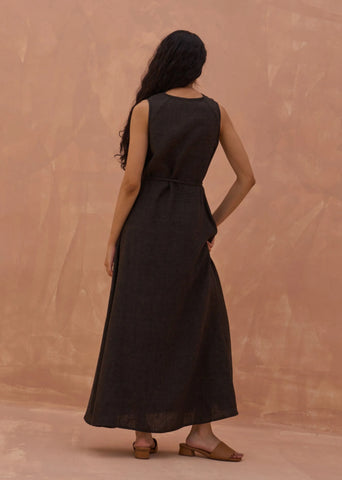 Maya Linen Wrap Dress- Charcoal