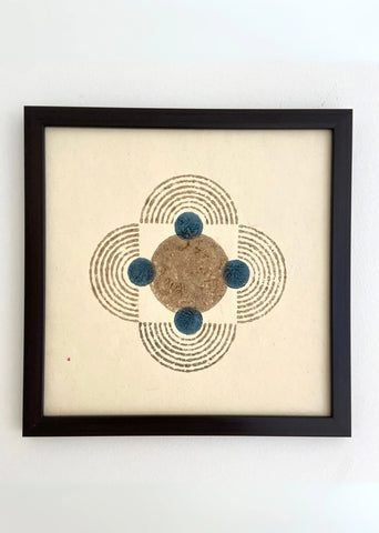 Blue And Yellow- Handblock Printed Artwork On Handmade Paper- 10" X 10"- Set Of Two